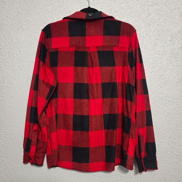 BKE Womens Eased Fit Fleece Buffalo Plaid Flannel Button Up Shacket Size S Boxy - Picture 2 of 7